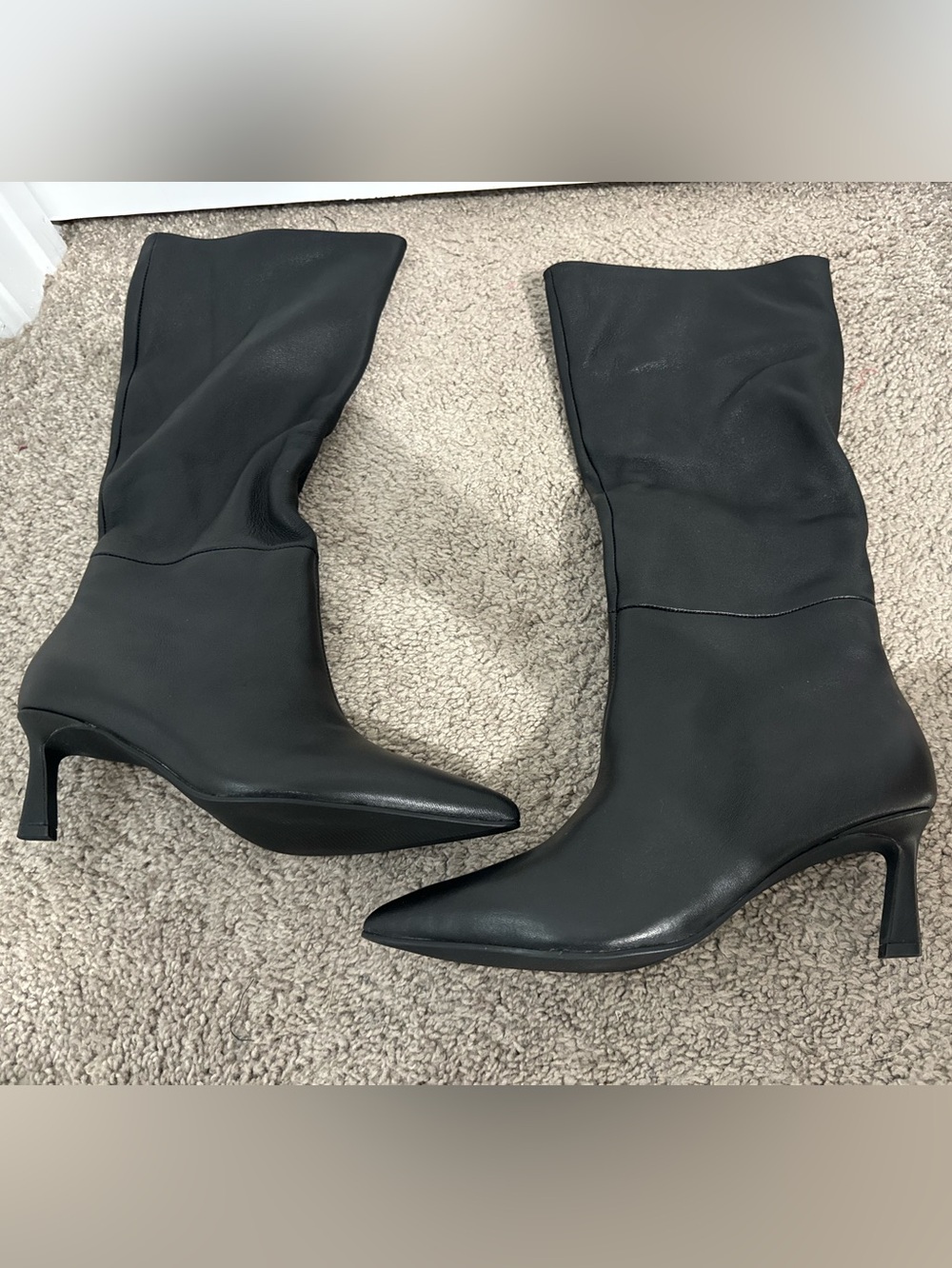 Pretty Steve Madden size 7 black leather Lagan heel boots women new